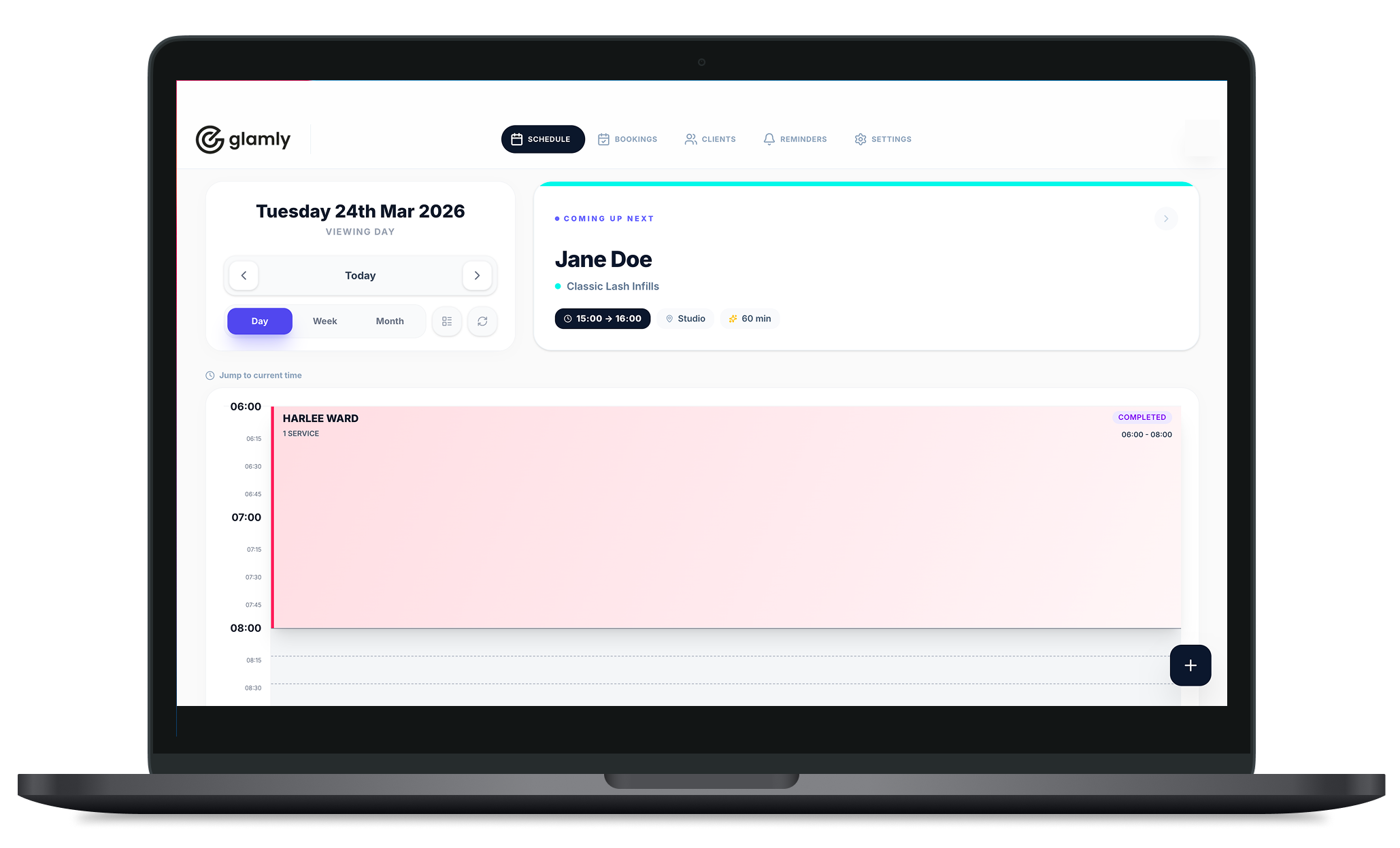 Glamly dashboard on laptop
